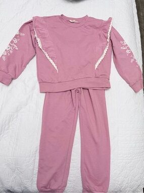 Jessica Simpson Dusty Pink Ruffle-Trim Pajama Set